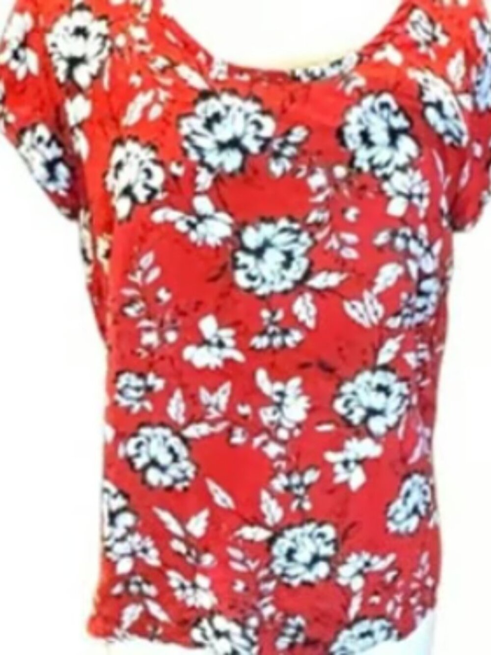 Ava Christine Floral Short Sleeve Top Scoop Neck Colorful Blouse Red White Flowy